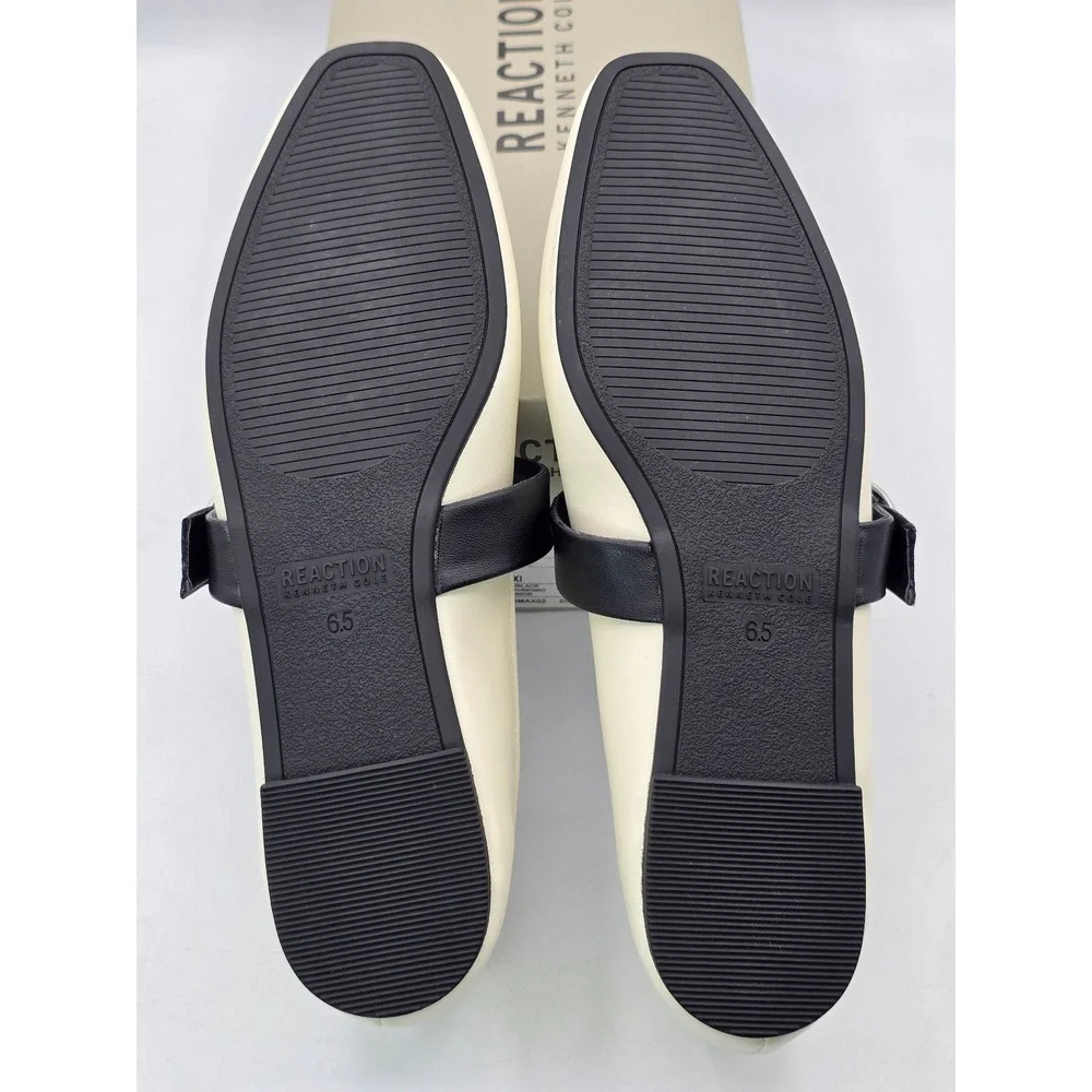 Kenneth Cole Reaction Maxi Flats Womens 6.5 Ecru Black Studded Mary Jane - New